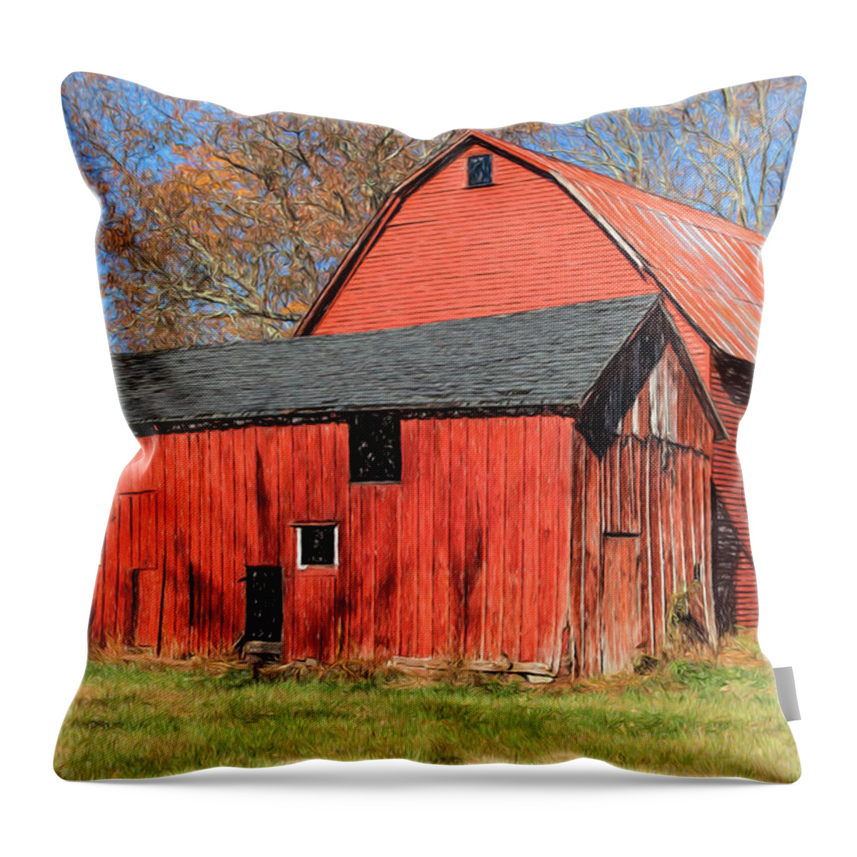 Barn Throw Pillow featuring the painting Weathered Red Barn by David Letts