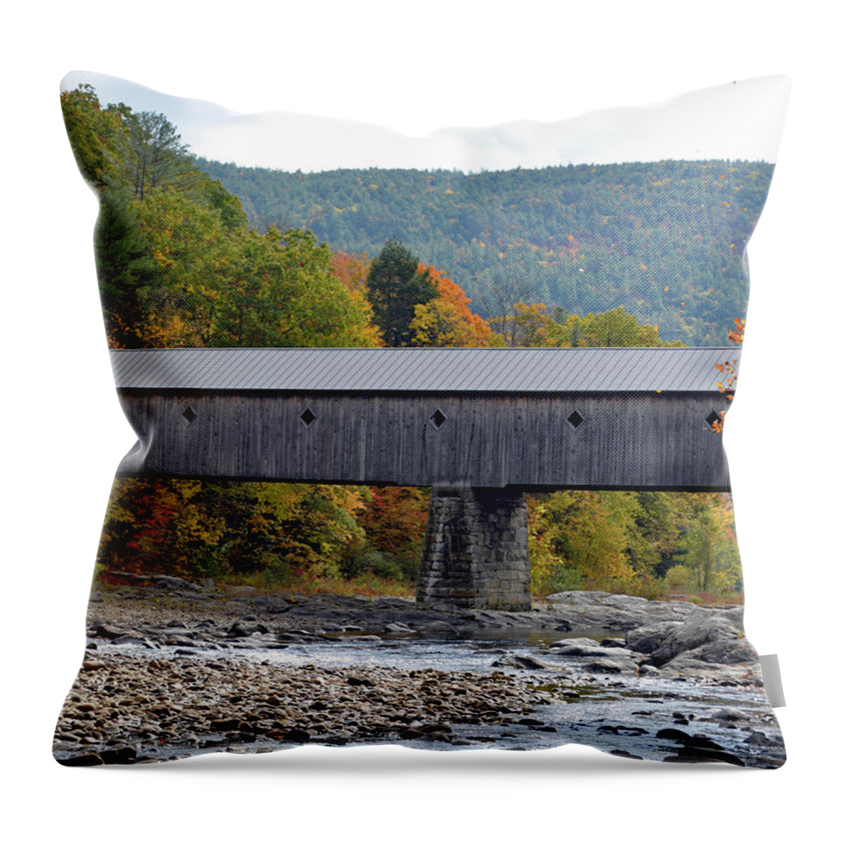 West Dummerstin Throw Pillow featuring the photograph West Dummerston Covered Bridge by Carolyn Mickulas