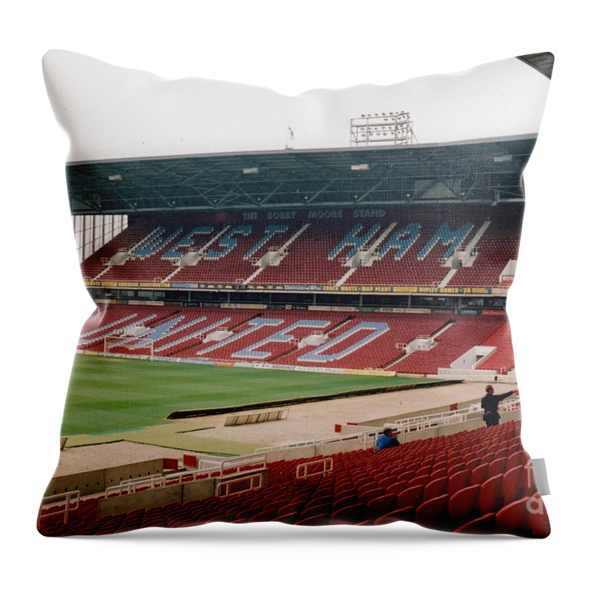 West Ham Throw Pillow featuring the photograph West Ham - Upton Park - South Stand 5 - March 2002 by Legendary Football Grounds