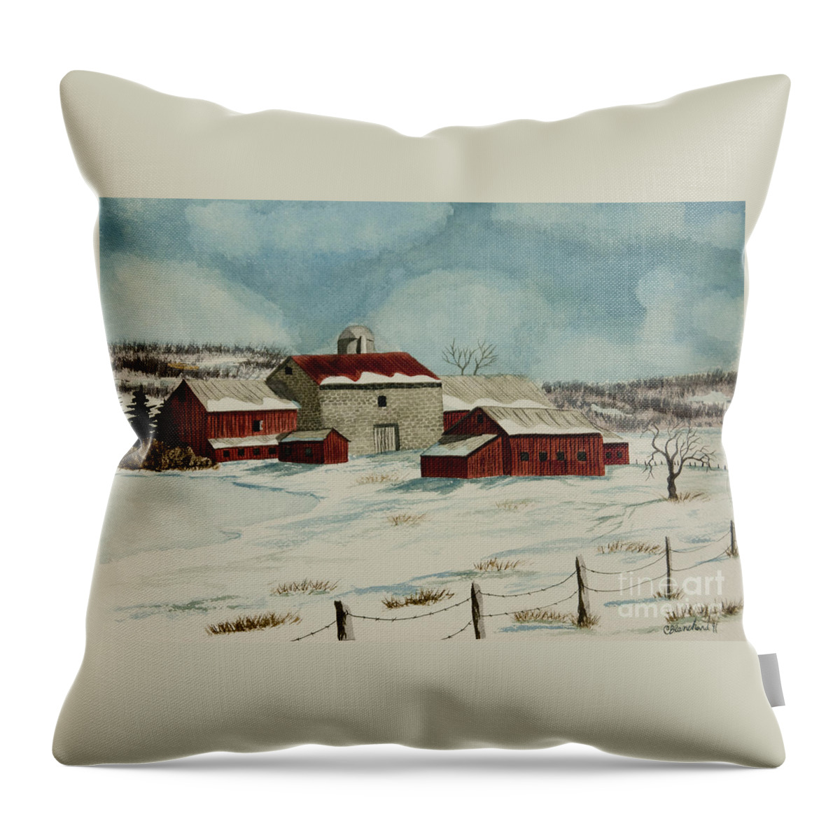 Winter Scene Paintings Throw Pillow featuring the painting West Winfield Farm by Charlotte Blanchard