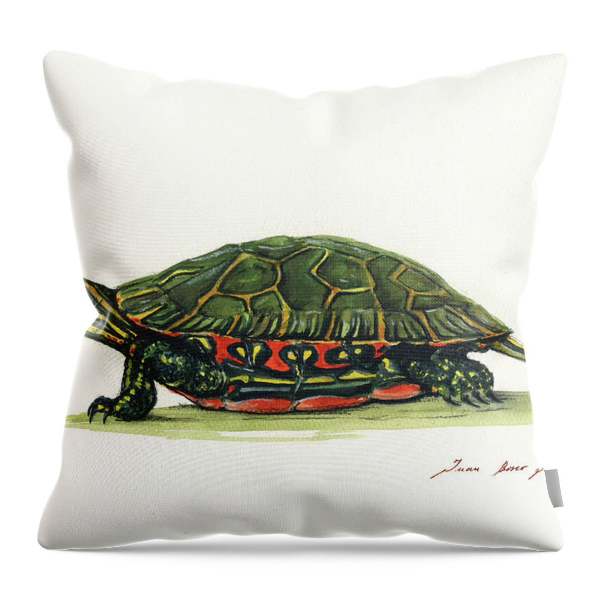 Western Painted Tortoise Throw Pillow featuring the painting Western painted tortoise by Juan Bosco