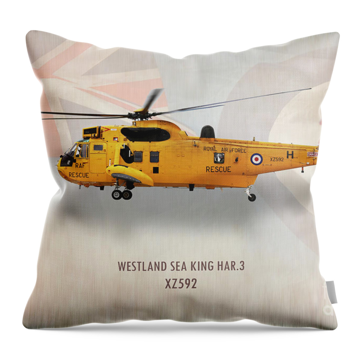Sea King Throw Pillow featuring the digital art Westland Sea King HAR3 XZ592 by Airpower Art