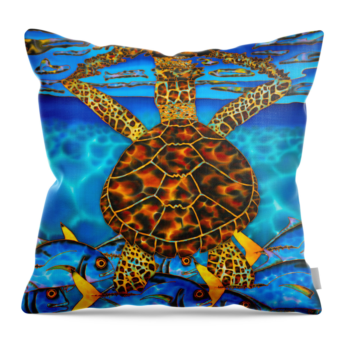 Sea Turtle Throw Pillow featuring the painting West Indian Hawksbill Sea Turtle by Daniel Jean-Baptiste