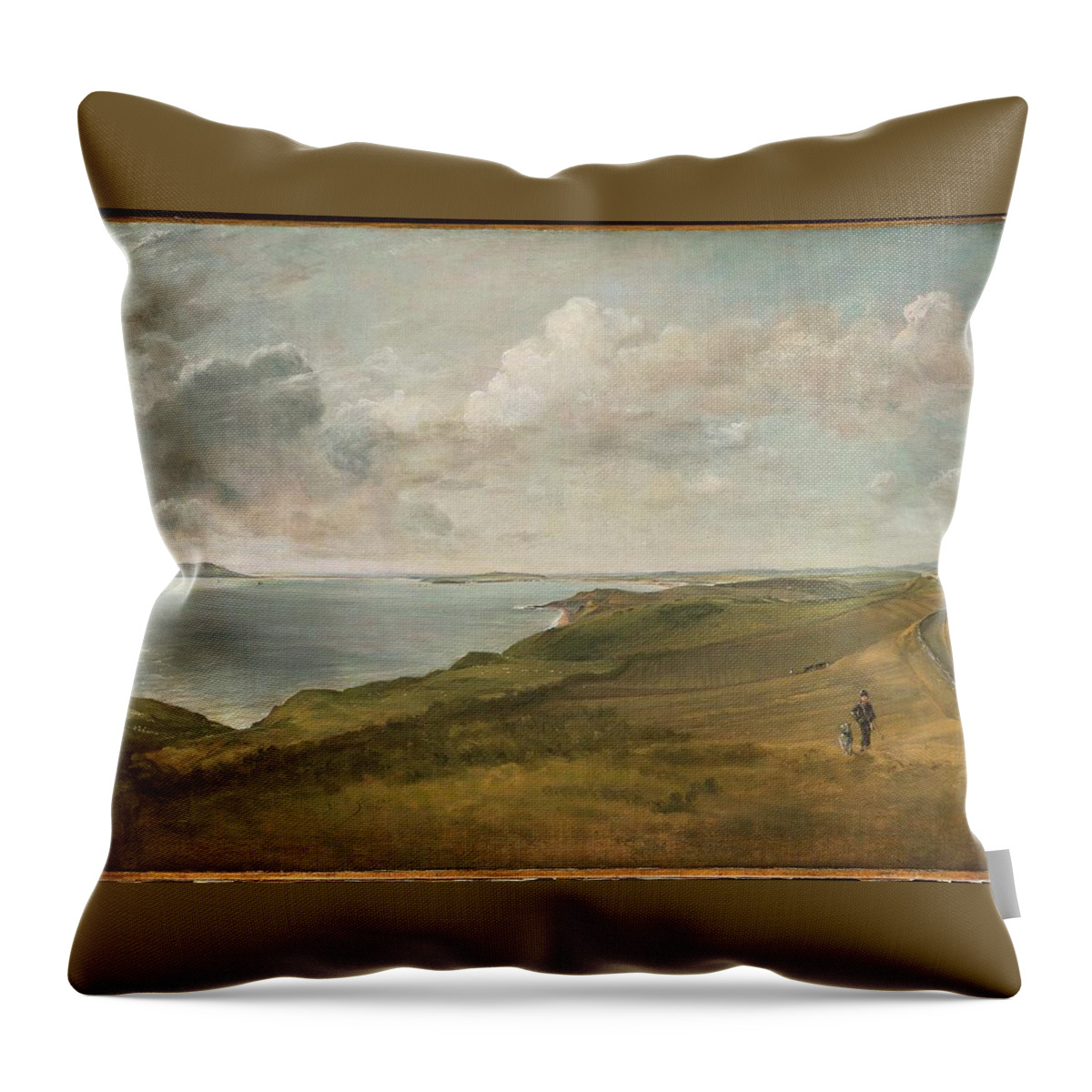 Weymouth Bay From The Downs Above Osmington Mills Throw Pillow featuring the painting Weymouth Bay from the Downs above by MotionAge Designs