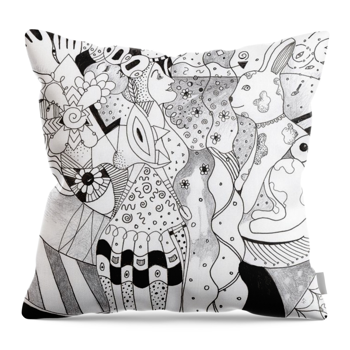 Fantasy Throw Pillow featuring the drawing When Anything Is Possible aka Imagine 1 by Helena Tiainen