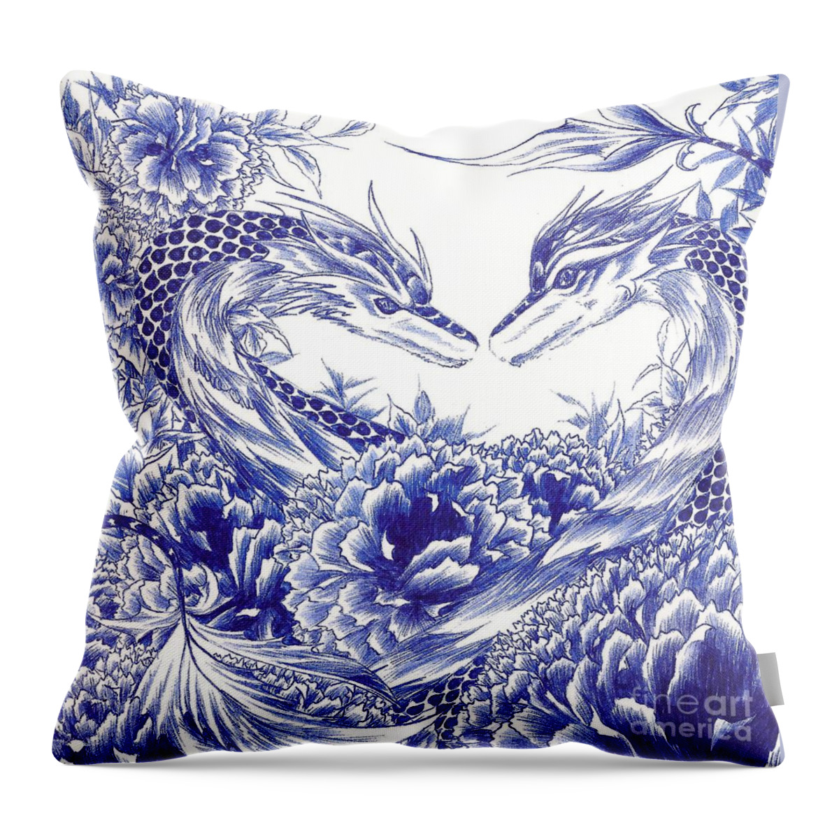 Dragon Throw Pillow featuring the drawing When Our Eyes Meet by Alice Chen