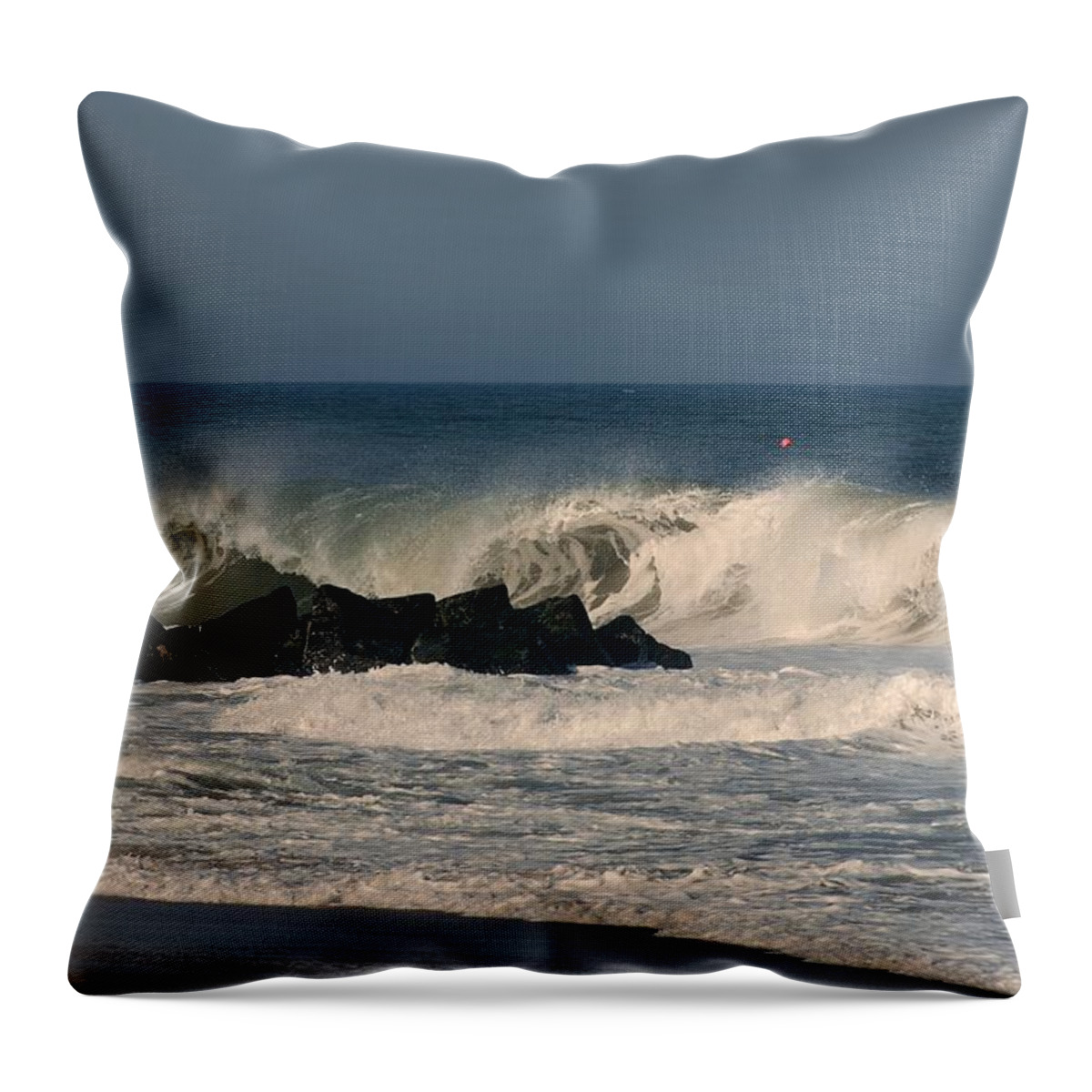 Jersey Shore Throw Pillow featuring the photograph When the Ocean Speaks - Jersey Shore by Angie Tirado
