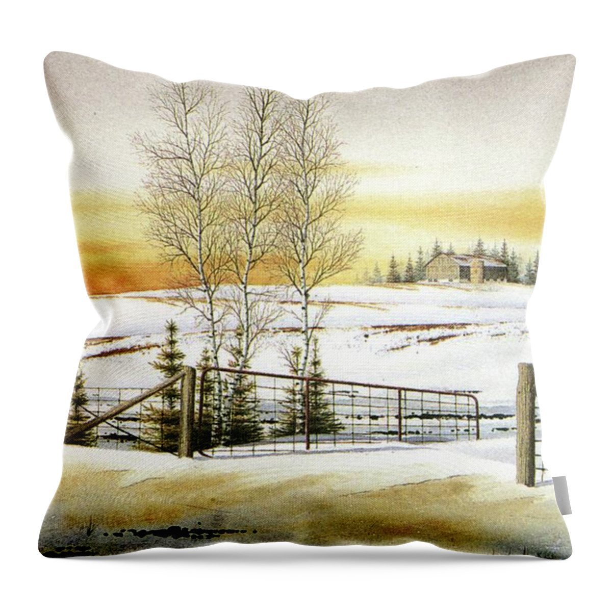 Snow Throw Pillow featuring the painting When the Snow starts melting by Conrad Mieschke