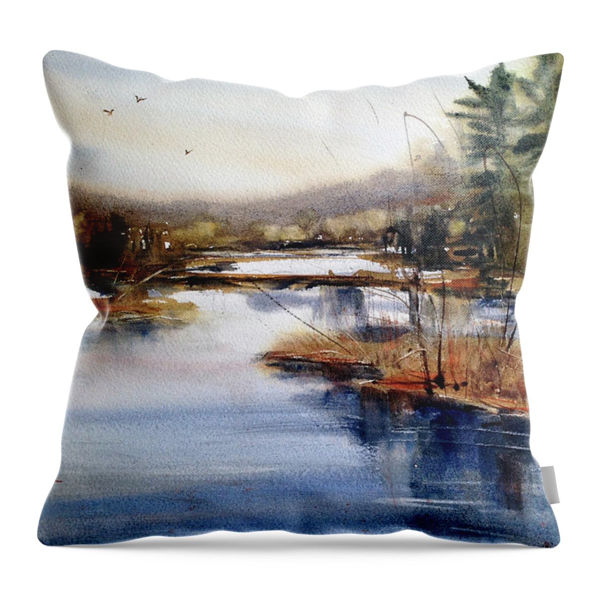 Watercolor Throw Pillow featuring the painting Where Peaceful Waters Flow by Judith Levins