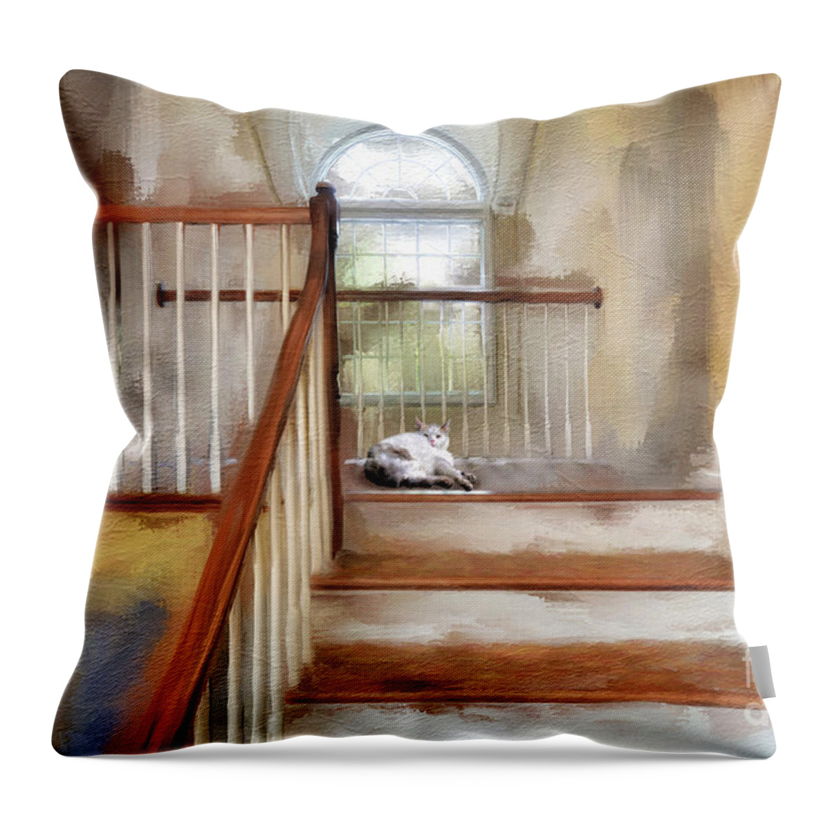 Step Throw Pillow featuring the digital art Where's Kitty by Lois Bryan