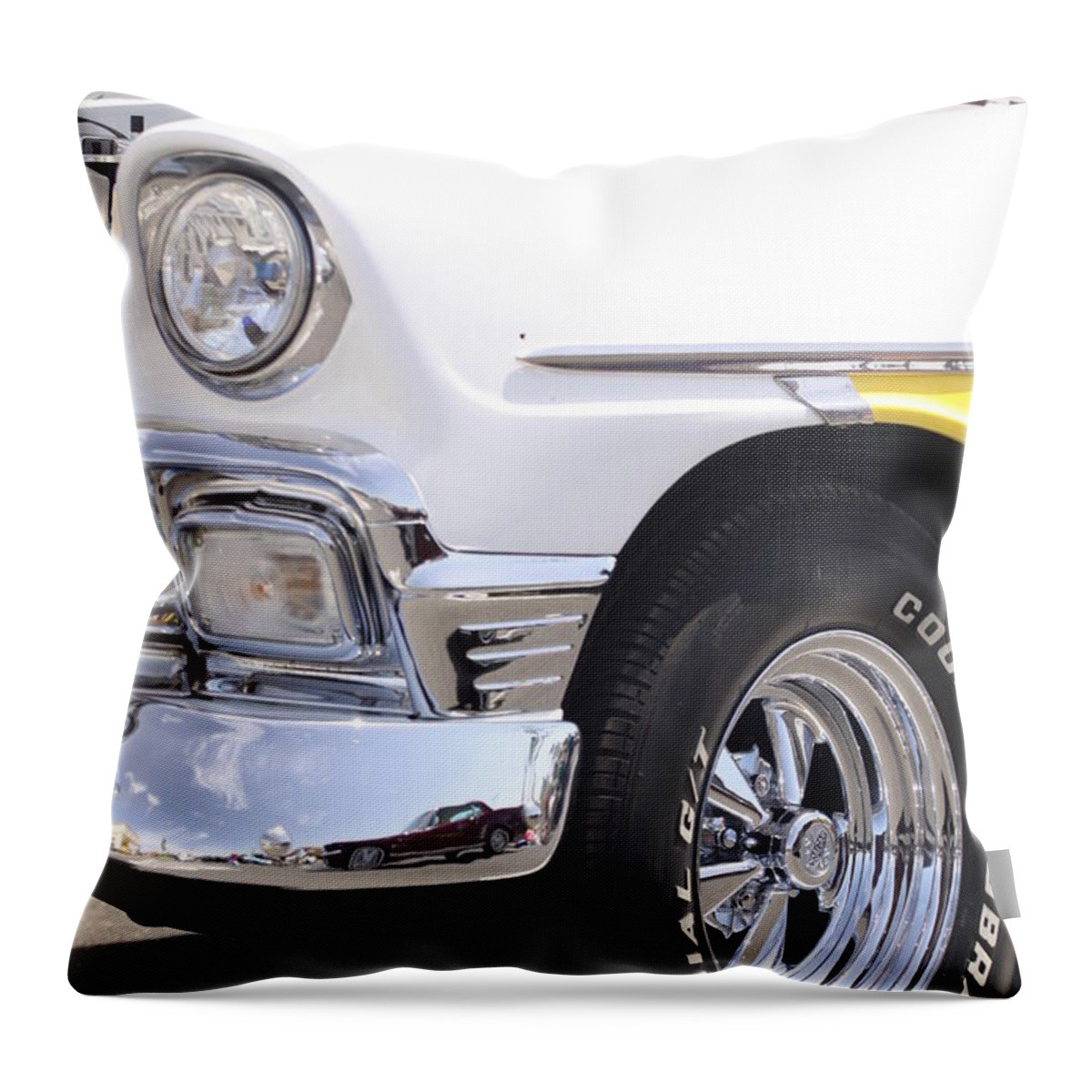 White Throw Pillow featuring the photograph White and Yellow Classic Chevy by Jeff Floyd CA