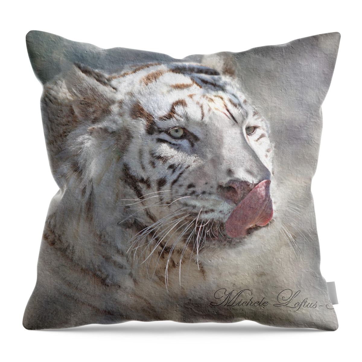 Bengal Throw Pillow featuring the digital art White Bengal Tiger by Michele A Loftus
