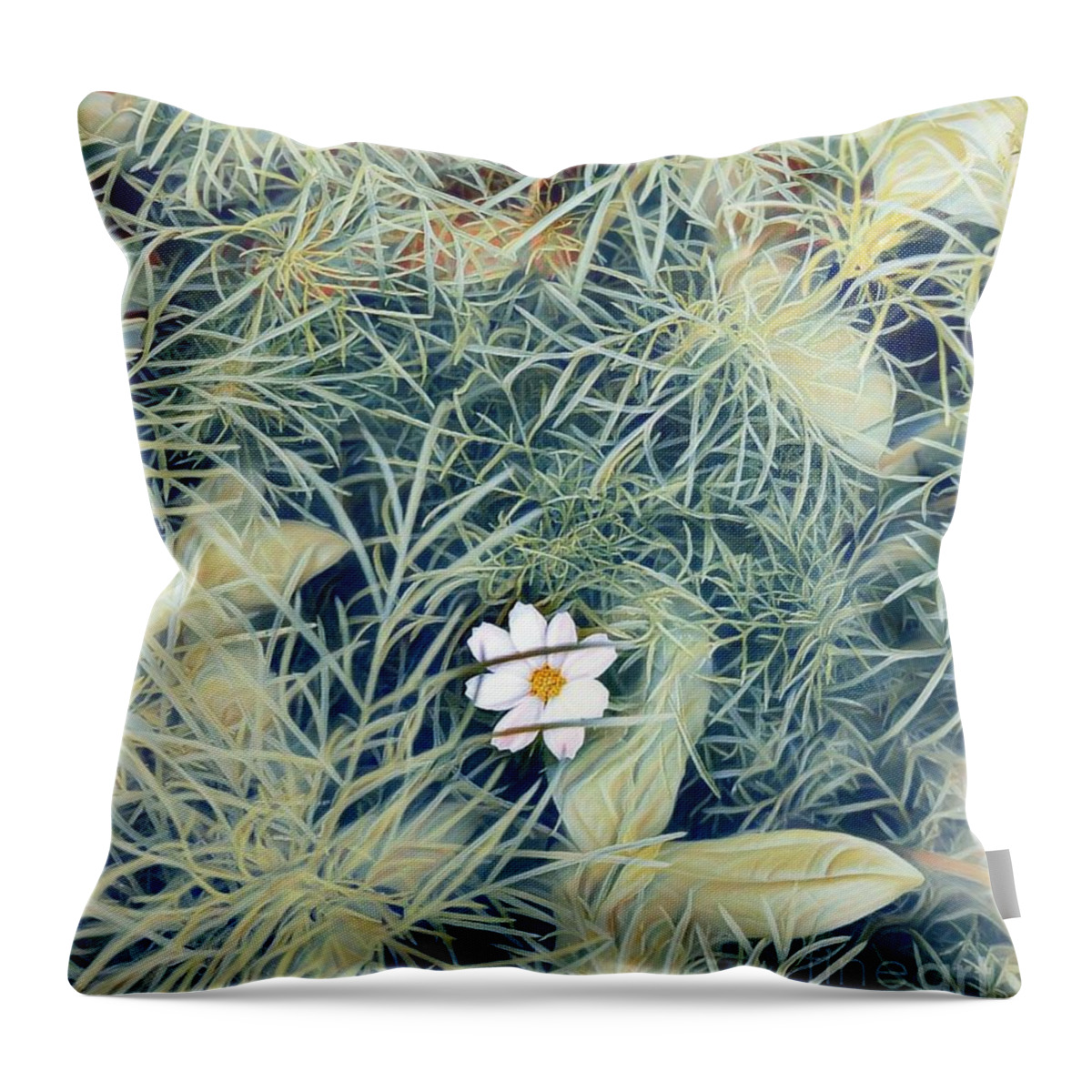 White Flower Throw Pillow featuring the mixed media White Cosmo by Jessica Eli