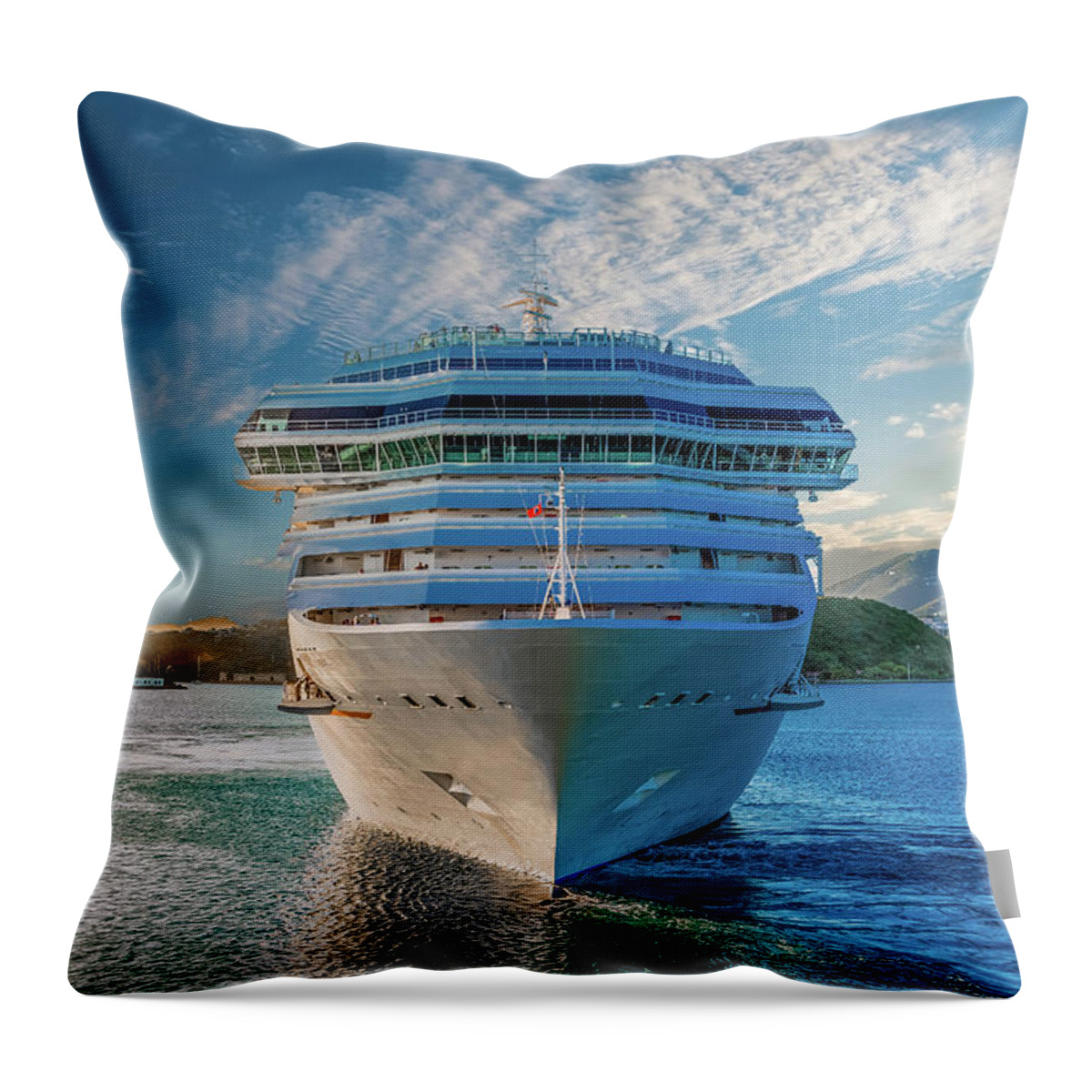 Boat Throw Pillow featuring the photograph White Cruise Ship from Front by Darryl Brooks