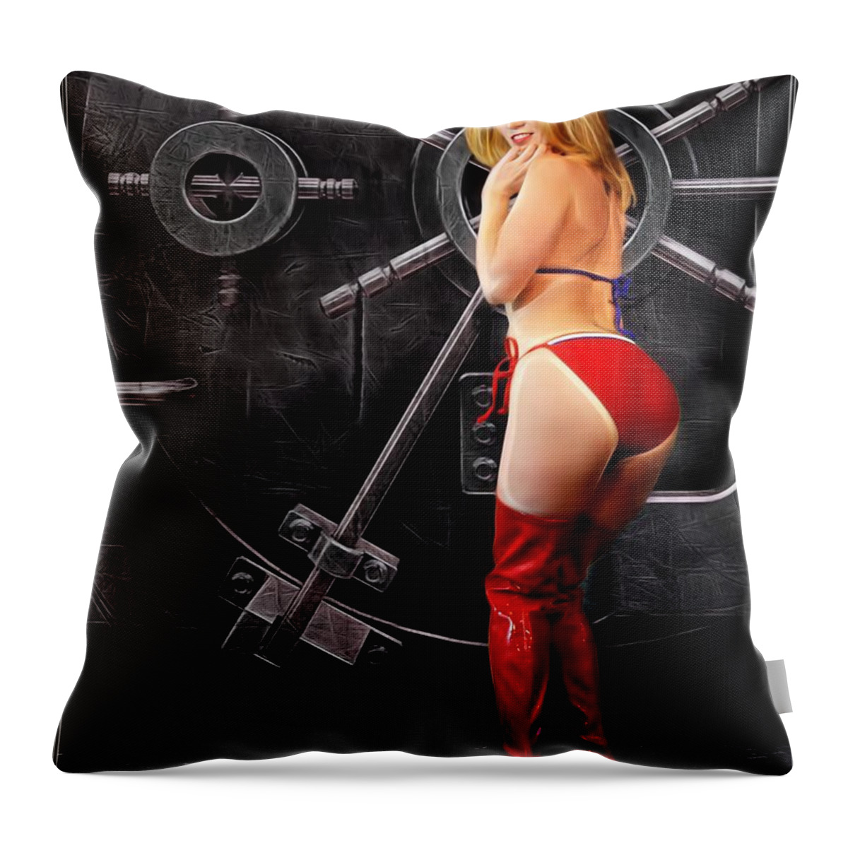 Fantasy Throw Pillow featuring the painting Who Me Open This Vault by Jon Volden