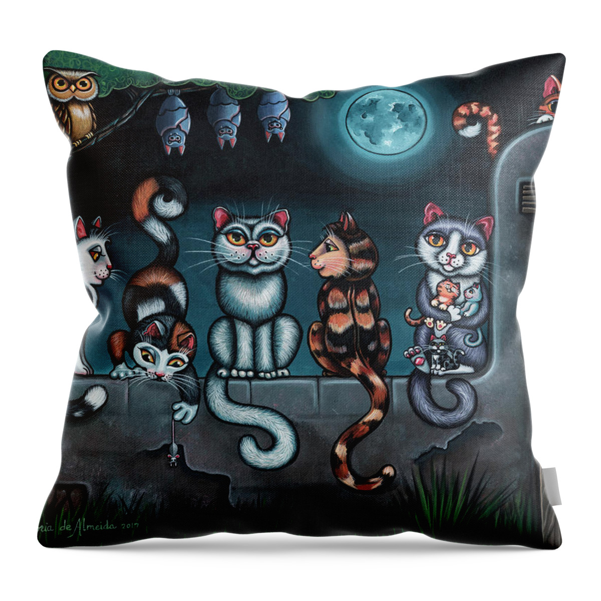 Cats Throw Pillow featuring the painting Whos Your Daddy Cat Painting by Victoria De Almeida