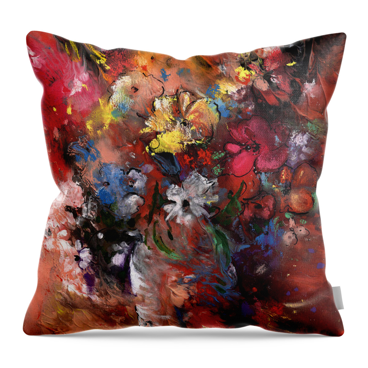 Flowers Throw Pillow featuring the painting Wild Flowers Bouquet in A Terracota Vase by Miki De Goodaboom