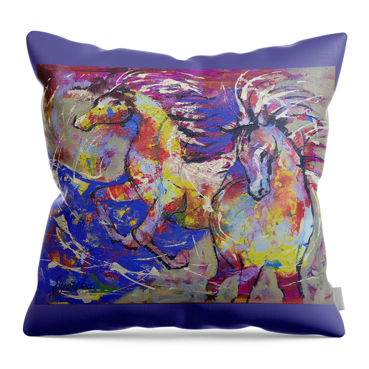 Horses Throw Pillow featuring the painting Wild Runners by Jyotika Shroff