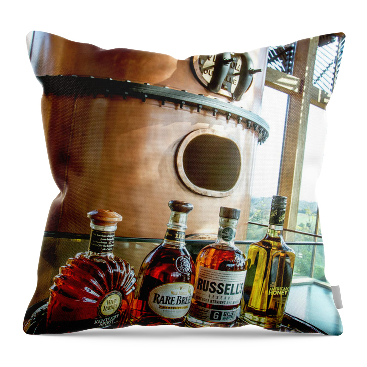 American Throw Pillow featuring the photograph Wild Turkey Bourbon visitors center by Karen Foley