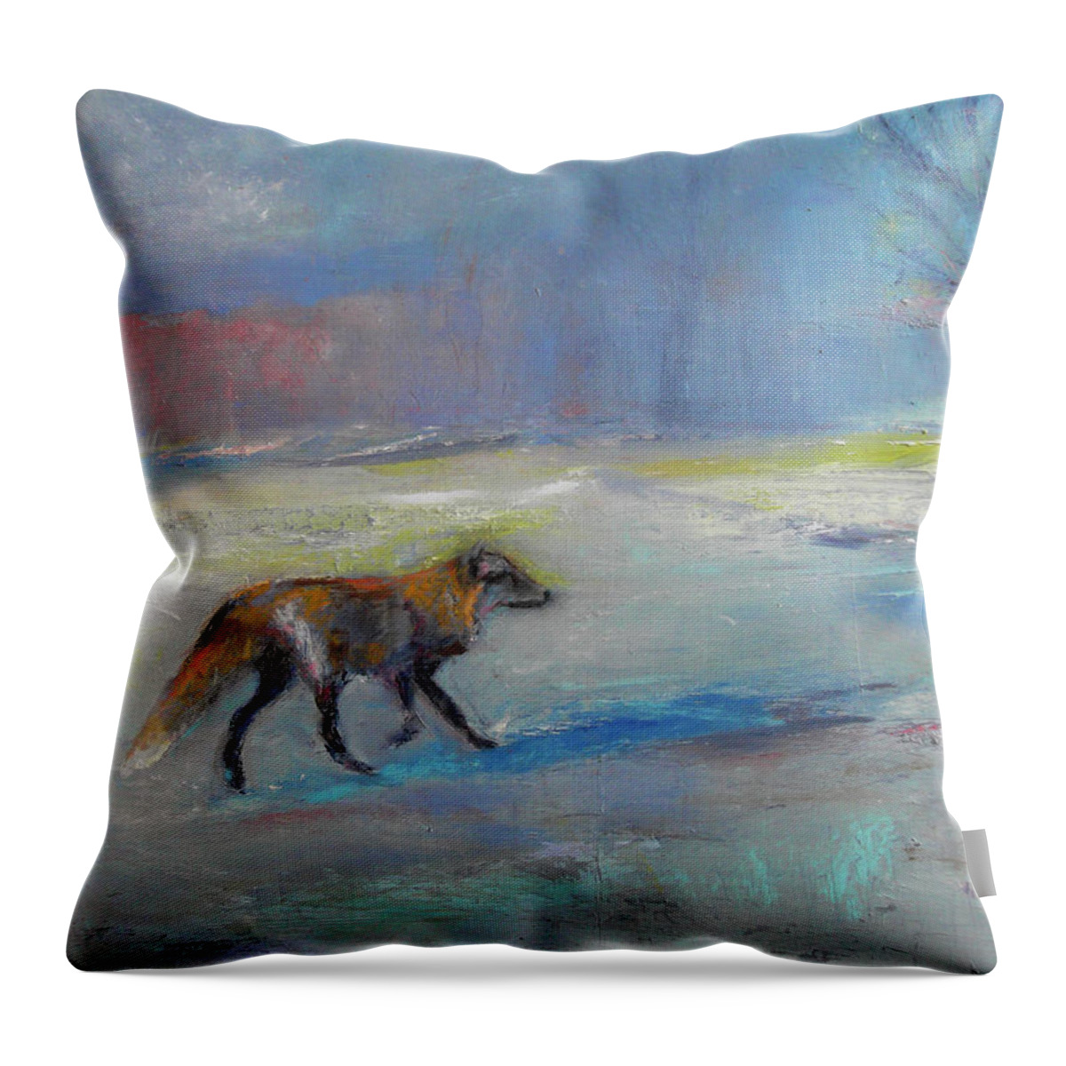 Winter Throw Pillow featuring the painting Wiley Fox by Susan Esbensen