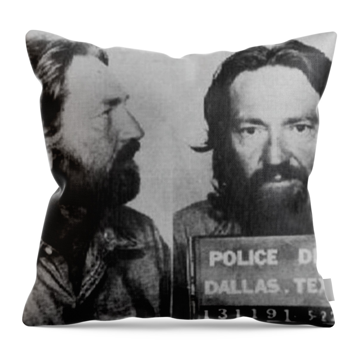 Willie Nelson Throw Pillow featuring the photograph Willie Nelson Mug Shot Horizontal Black and White by Tony Rubino