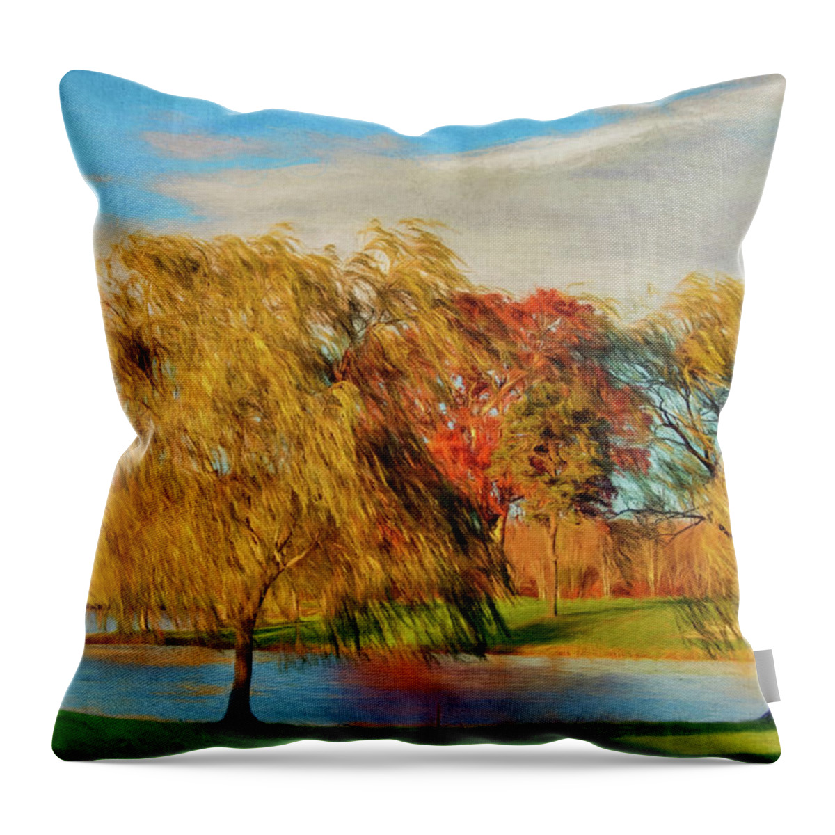 Willows Throw Pillow featuring the photograph Willows In Autumn by Cathy Kovarik