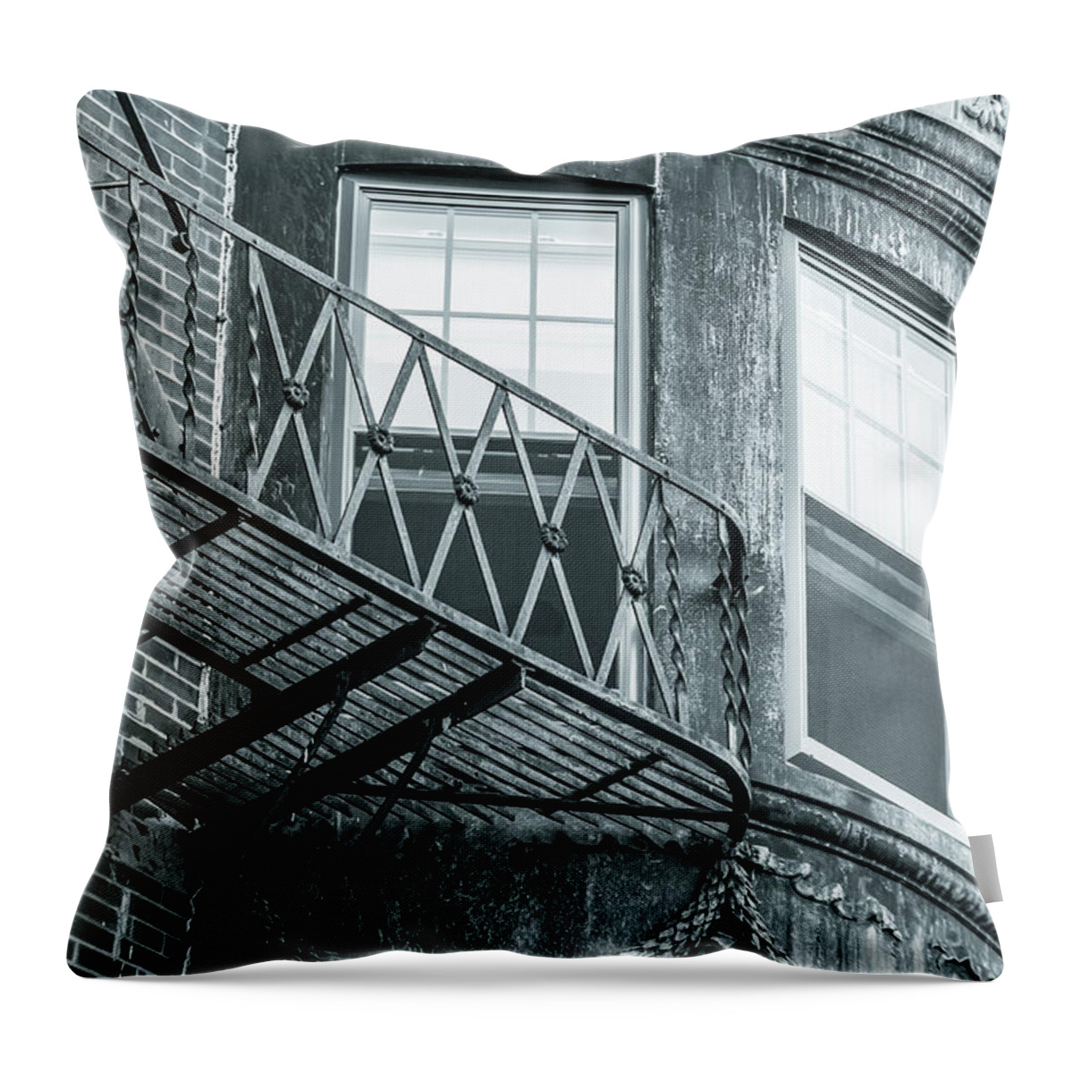 Fire Throw Pillow featuring the photograph Window escape BW by Jason Hughes