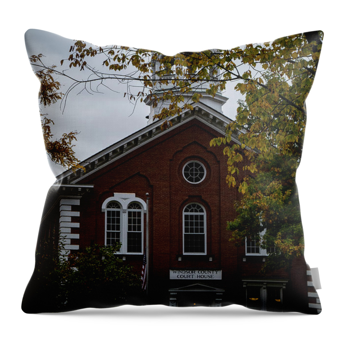 Court House Throw Pillow featuring the photograph Windsor County Couthouse-Woodstock Vermont by Jeff Folger
