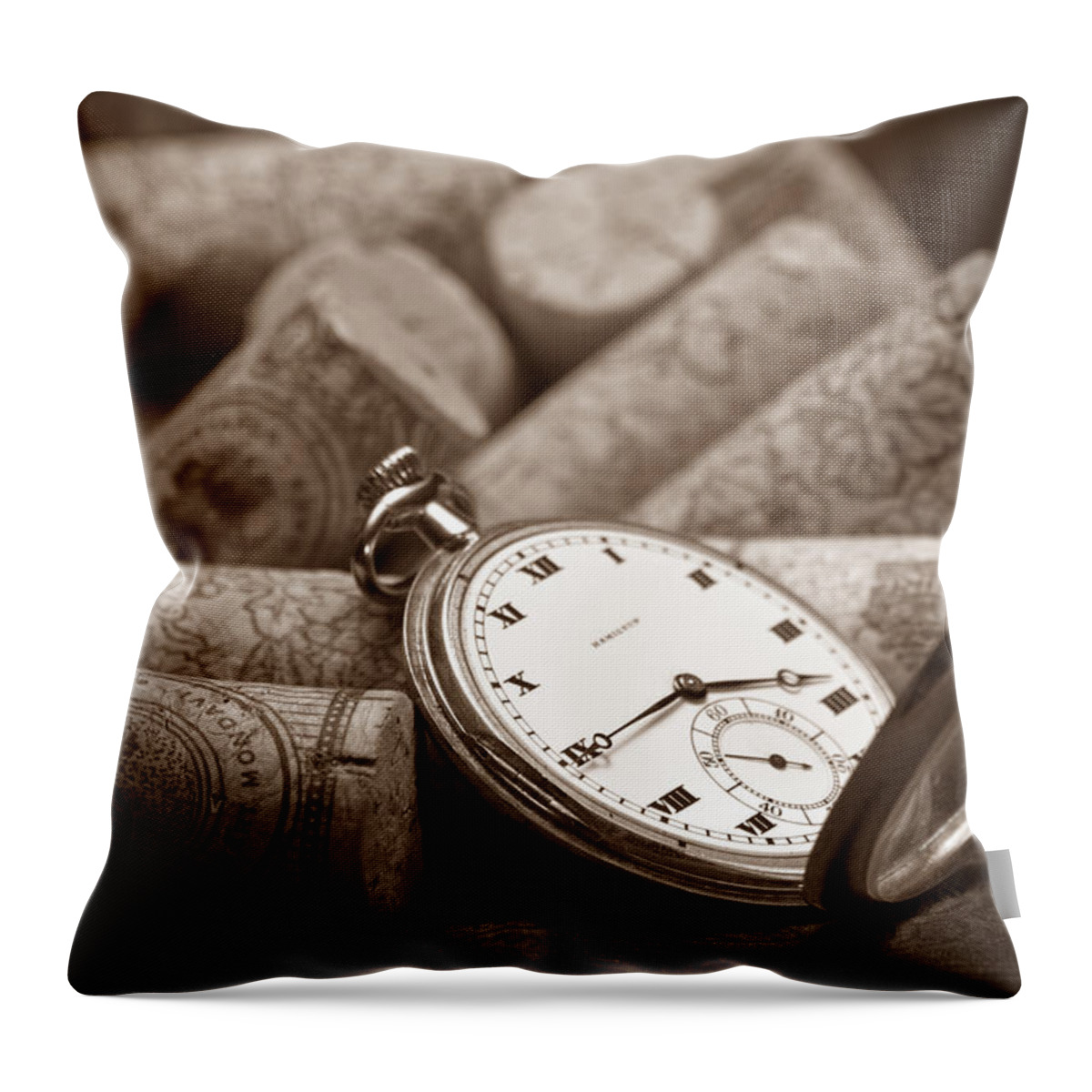 Watch Throw Pillow featuring the photograph Wine Corks Still Life VI Aged to Perfection by Tom Mc Nemar