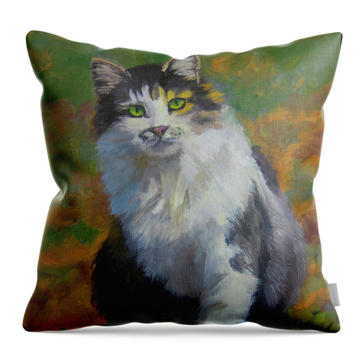 Cat Throw Pillow featuring the painting Calico Cat by Alice Leggett