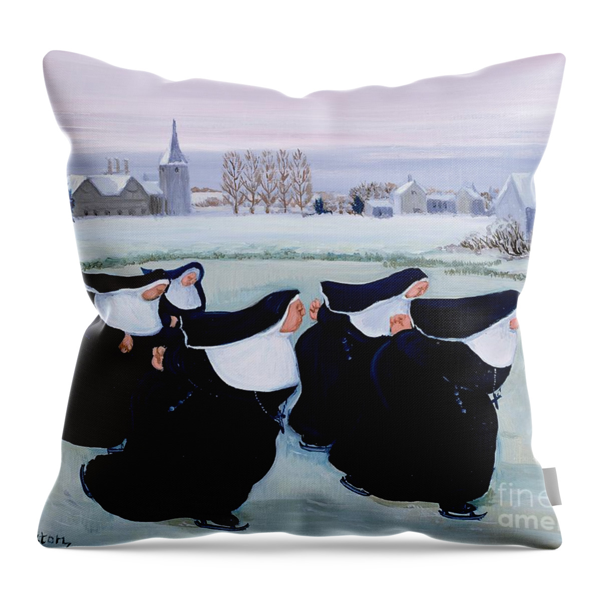 Habit Throw Pillow featuring the painting Winter at the Convent by Margaret Loxton