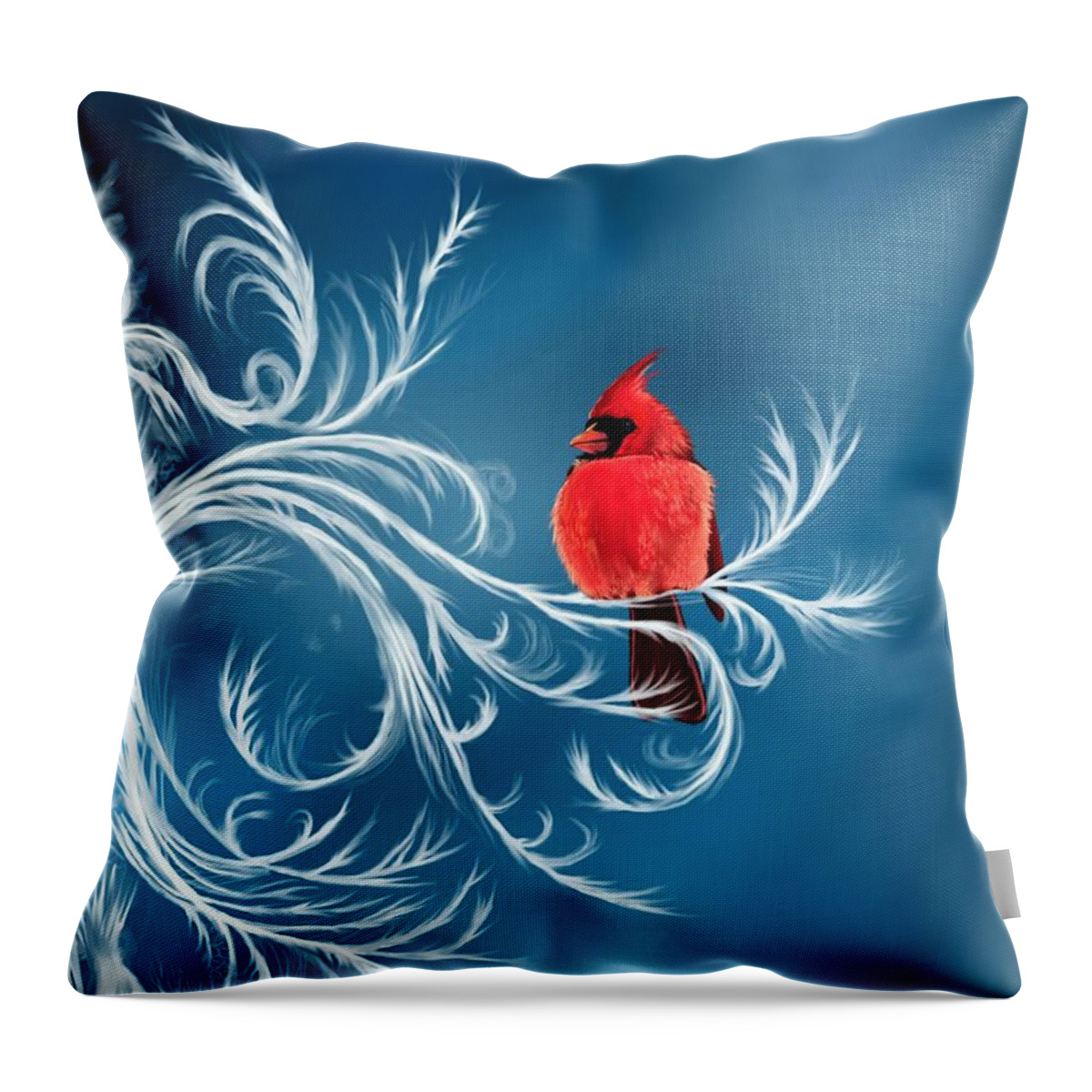 Bird Throw Pillow featuring the digital art Winter Cardinal by Norman Klein