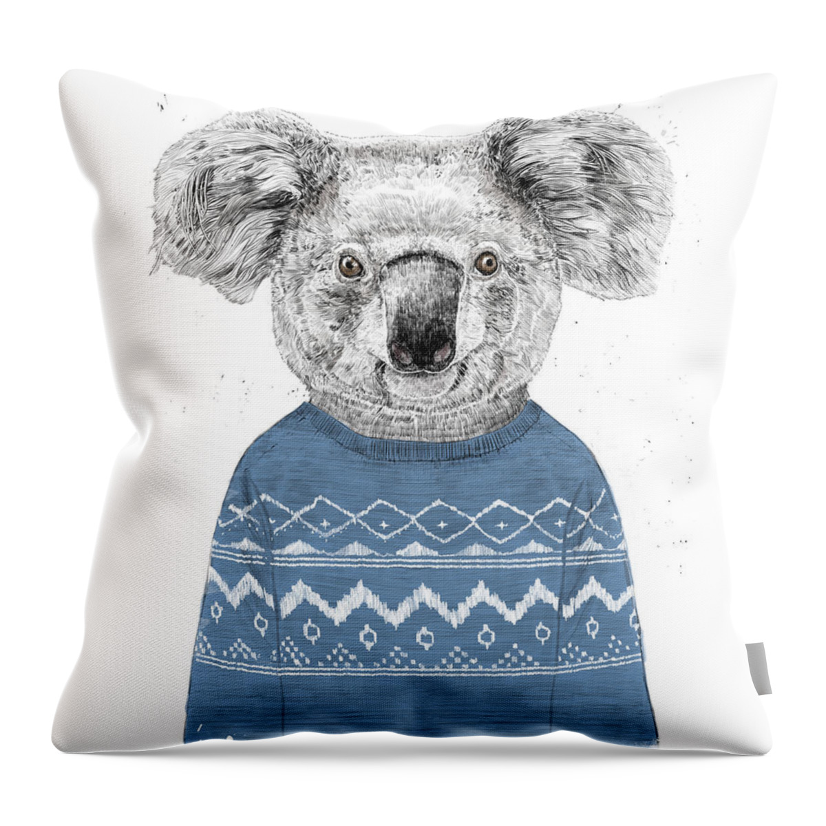 Koala Throw Pillow featuring the drawing Winter koala by Balazs Solti