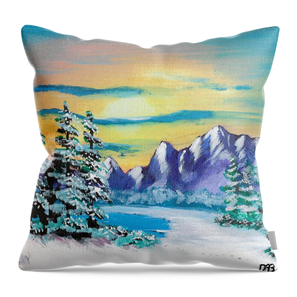 Mountains Throw Pillow featuring the painting Winter Mountains by David Bigelow