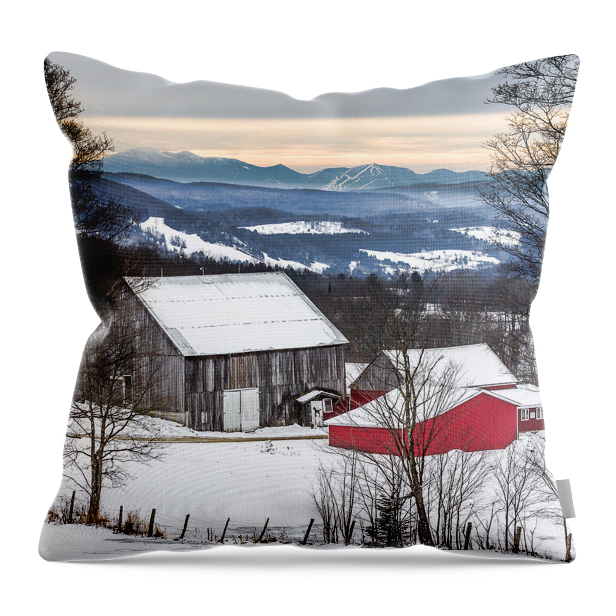 Barn Throw Pillow featuring the photograph Winter on the Farm on the Hill by Tim Kirchoff