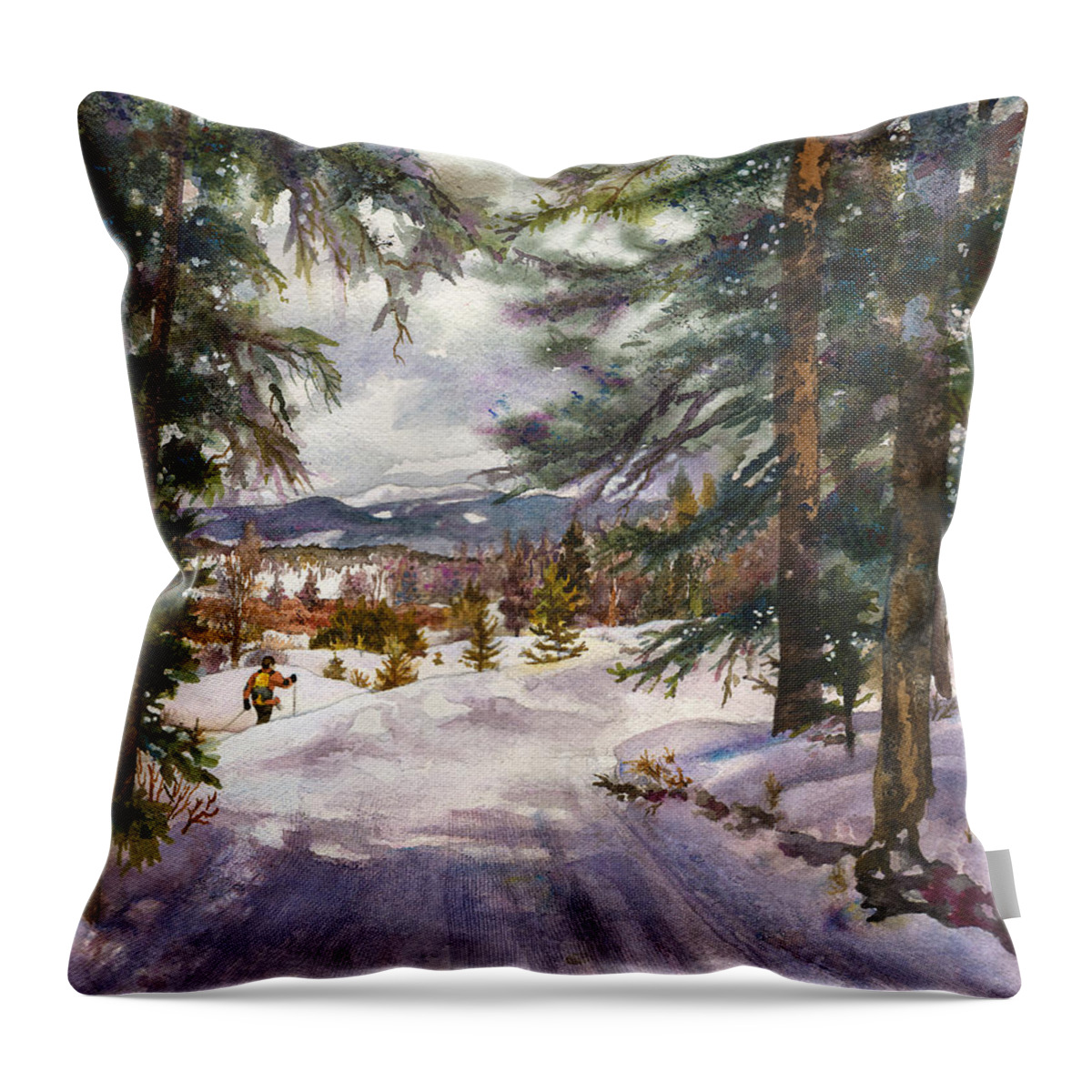 Colorado Snowy Mountains Painting Throw Pillow featuring the painting Winter Solace by Anne Gifford
