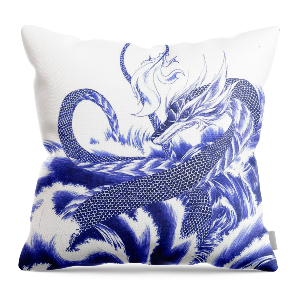 Dragon Throw Pillow featuring the drawing Wisdom by Alice Chen