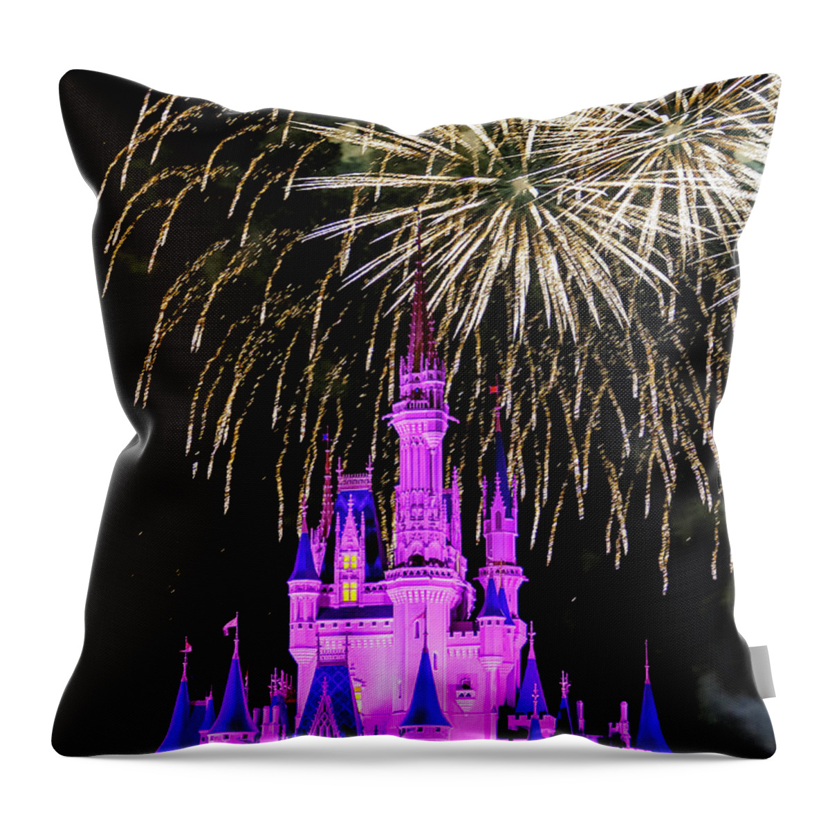 Disney Throw Pillow featuring the photograph Wishes fireworks Disney world by Andy Myatt