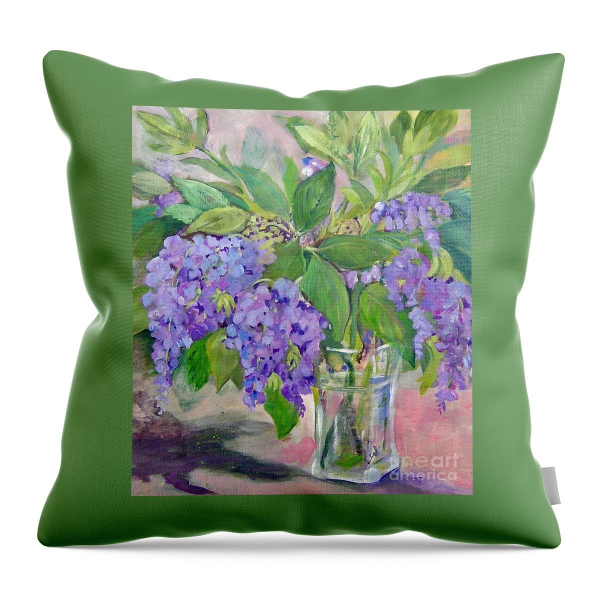 Floweres Throw Pillow featuring the painting Wisteria by Mafalda Cento