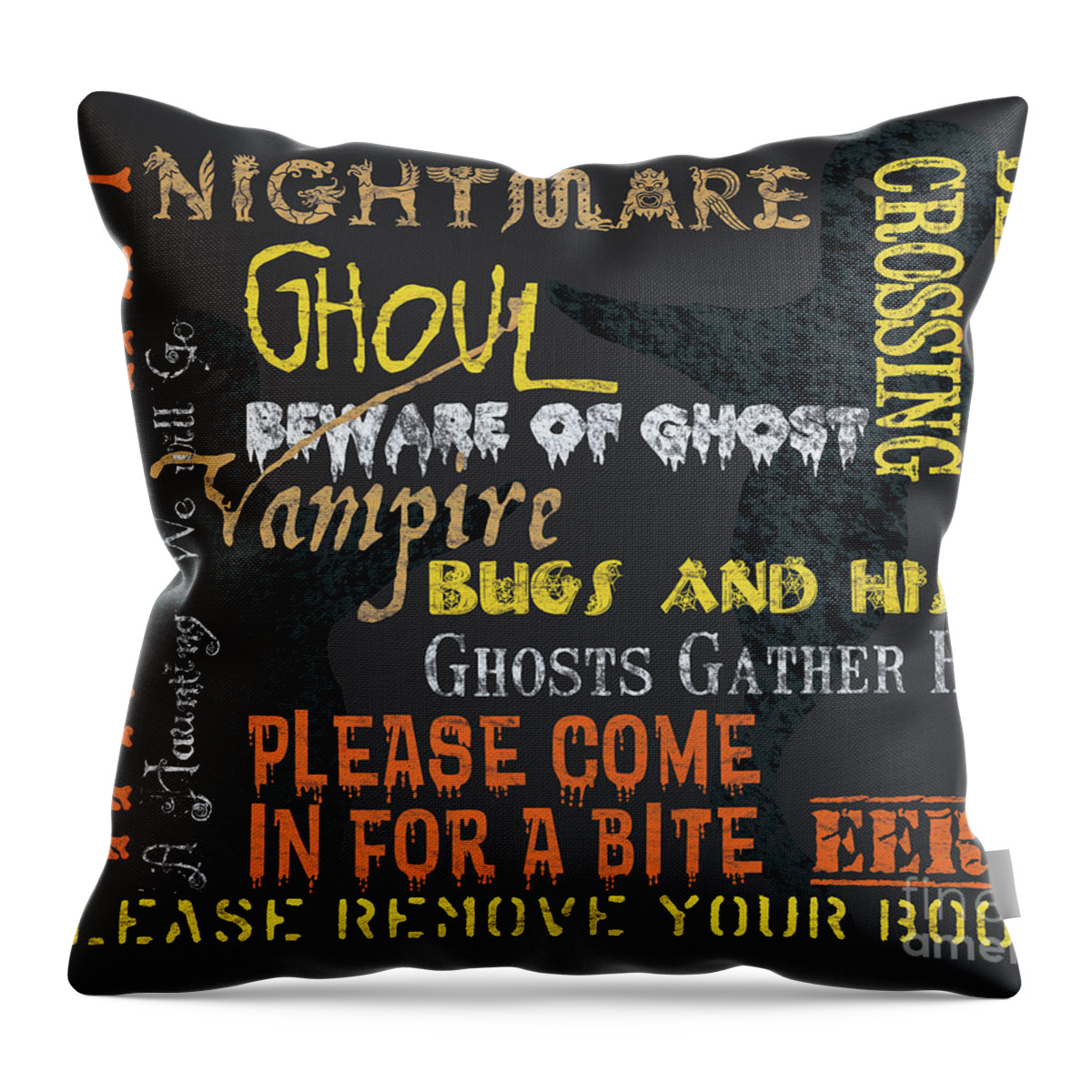 Halloween Throw Pillow featuring the painting Witchcraft Typography by Debbie DeWitt