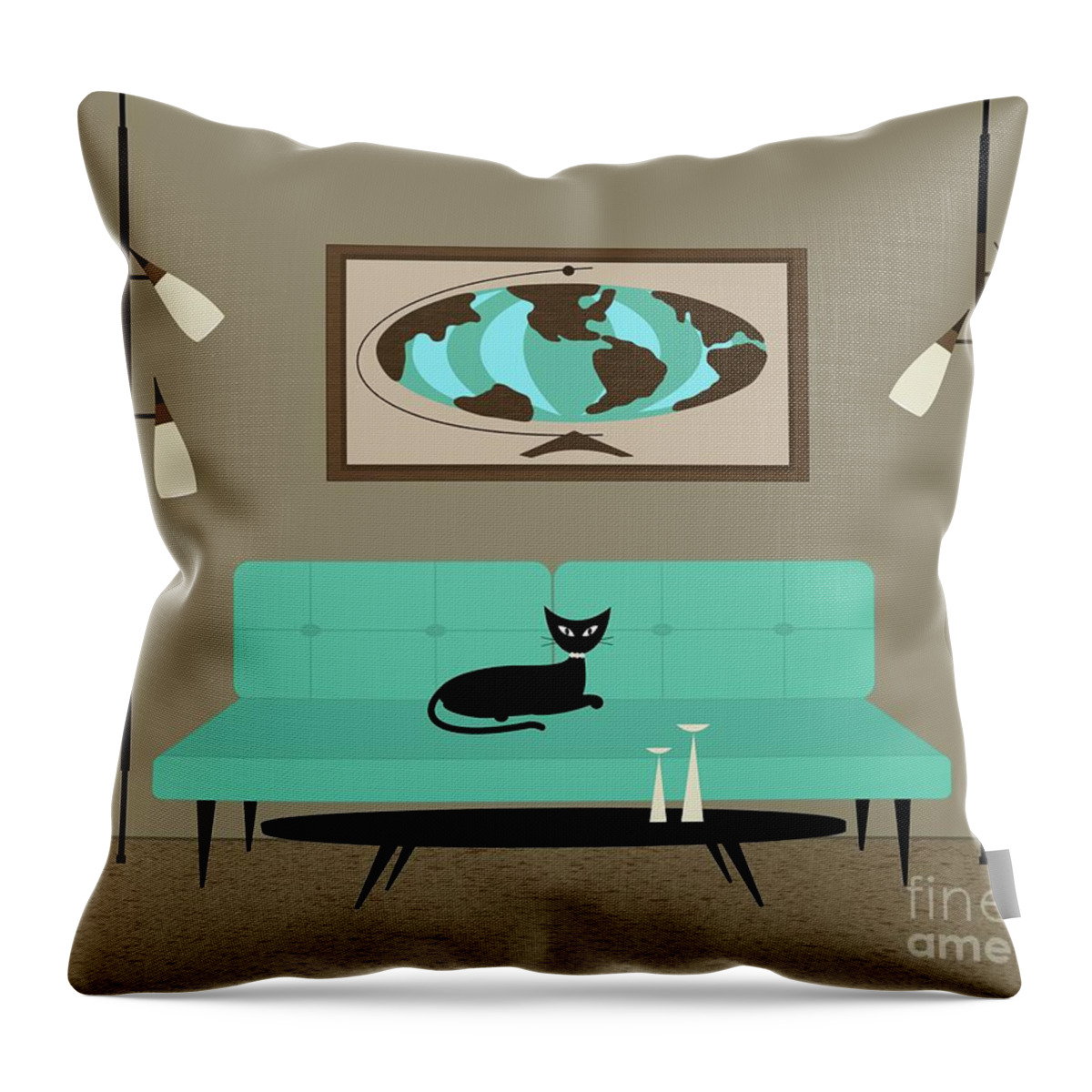 Mid Century Modern Throw Pillow featuring the digital art Witco World by Donna Mibus