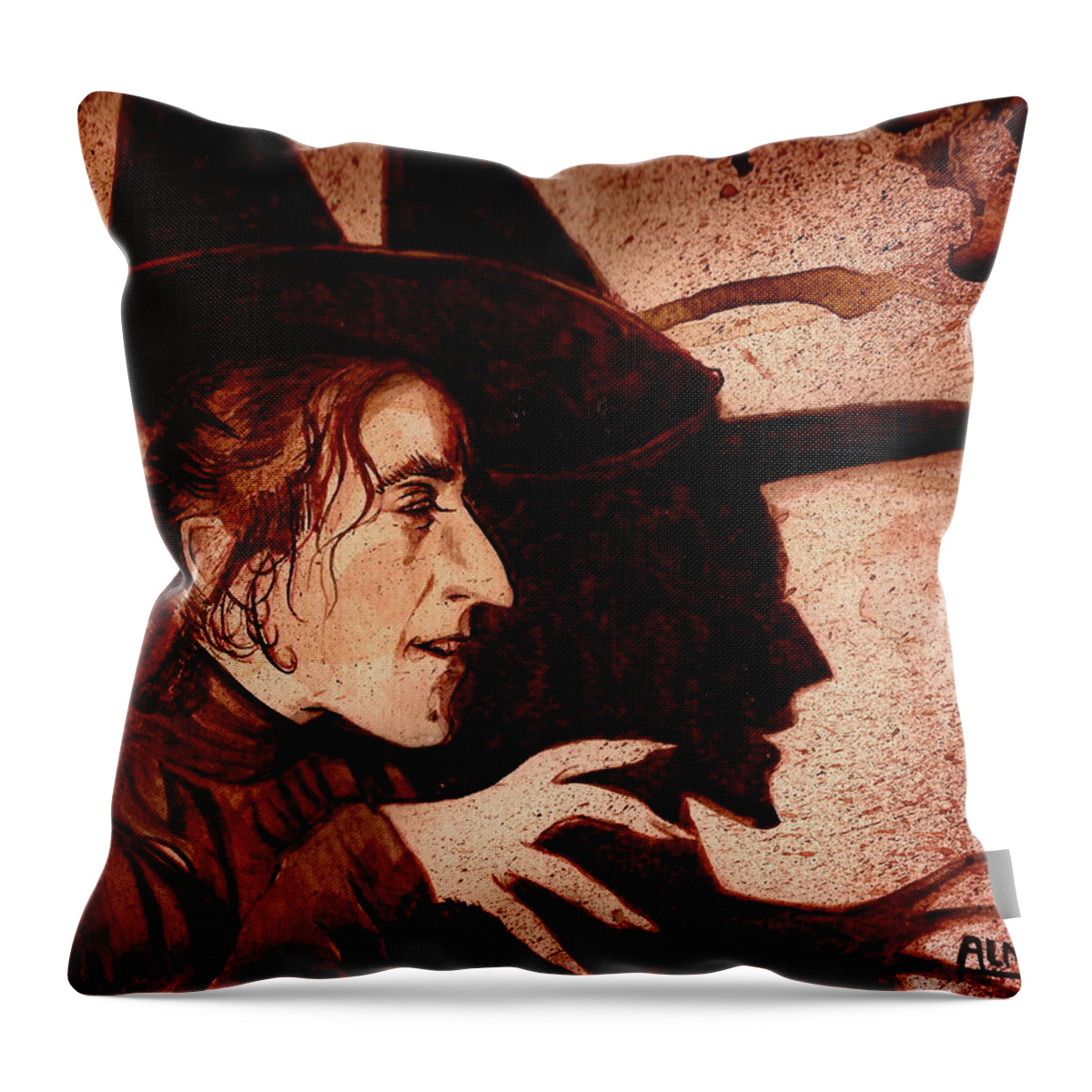 Ryan Almighty Throw Pillow featuring the painting WIZARD OF OZ WICKED WITCH - dry blood by Ryan Almighty