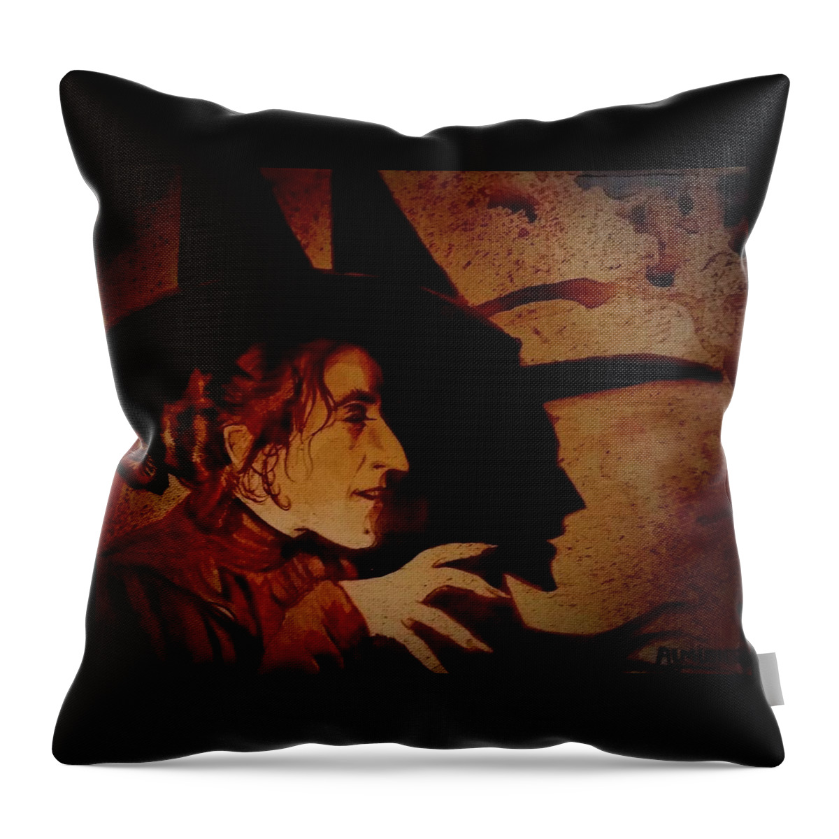 Ryan Almighty Throw Pillow featuring the painting WIZARD OF OZ WICKED WITCH - fresh blood by Ryan Almighty