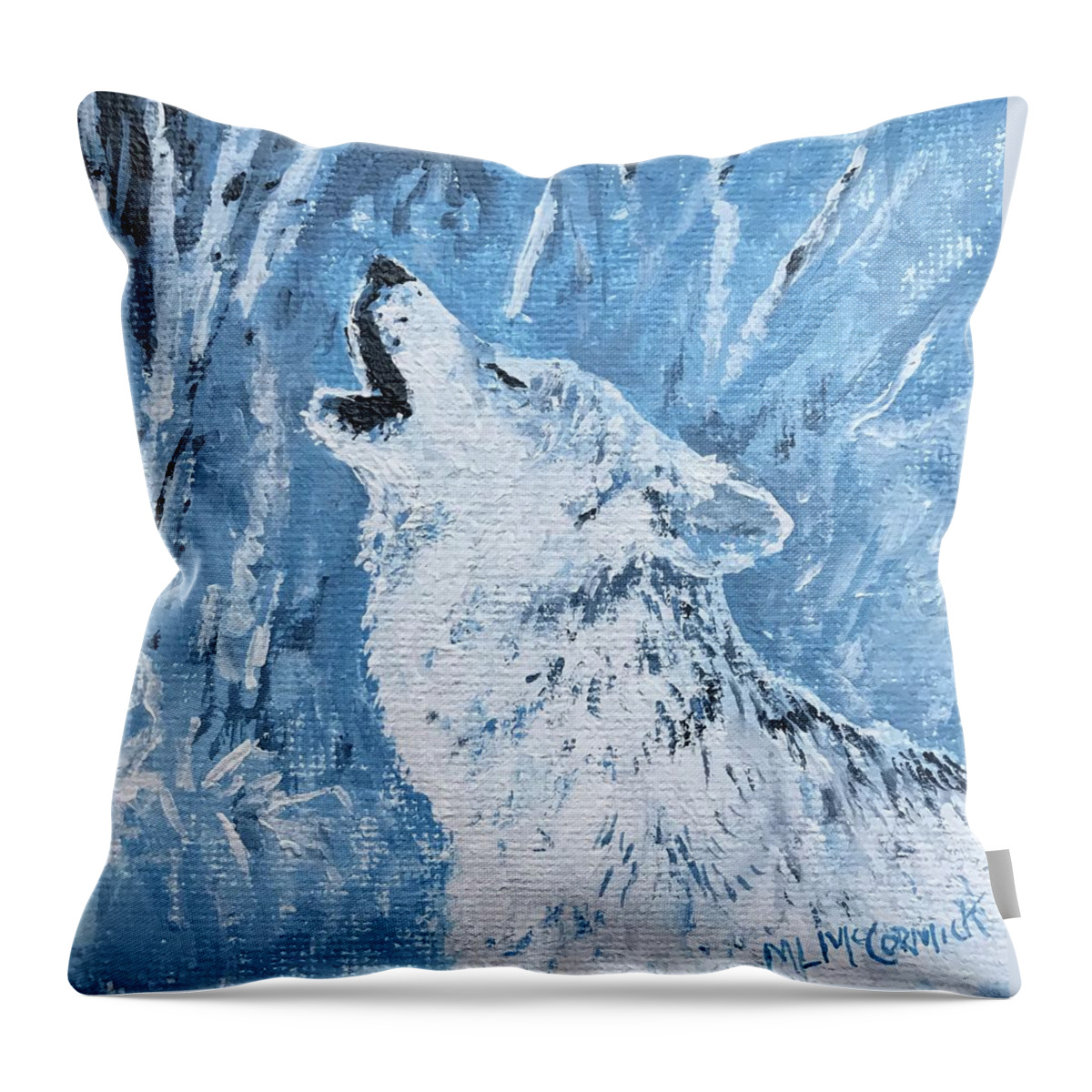 Wolf Throw Pillow featuring the painting Wolf of the Tetons by ML McCormick