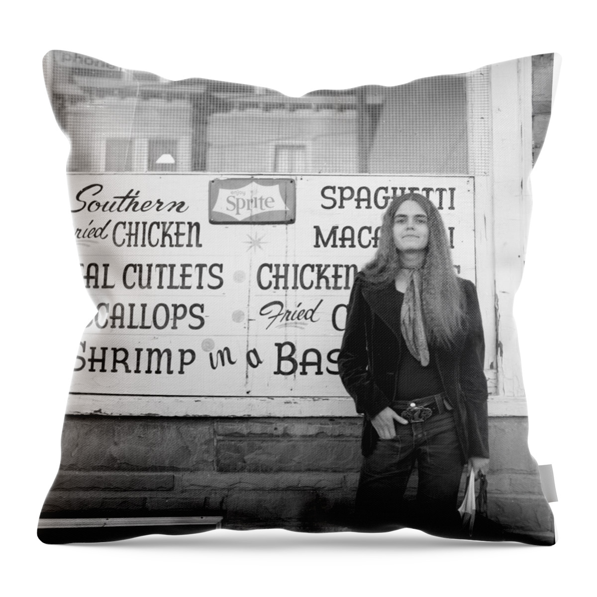 Providence Throw Pillow featuring the photograph Woman Contemplates Scallops, 1972 by Jeremy Butler