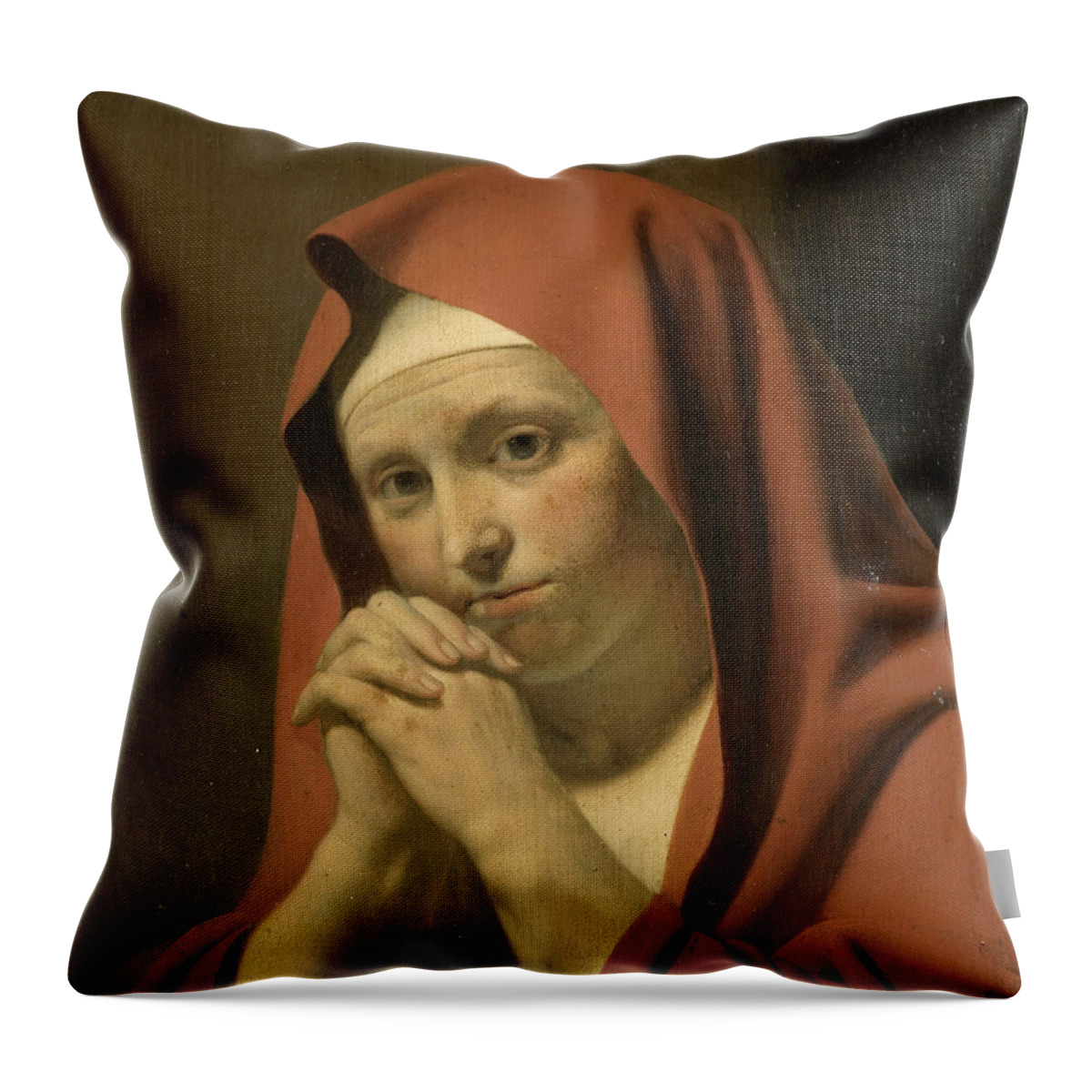 Circle Of Caesar Van Everdingen Throw Pillow featuring the painting Woman Praying by Circle of Caesar van Everdingen
