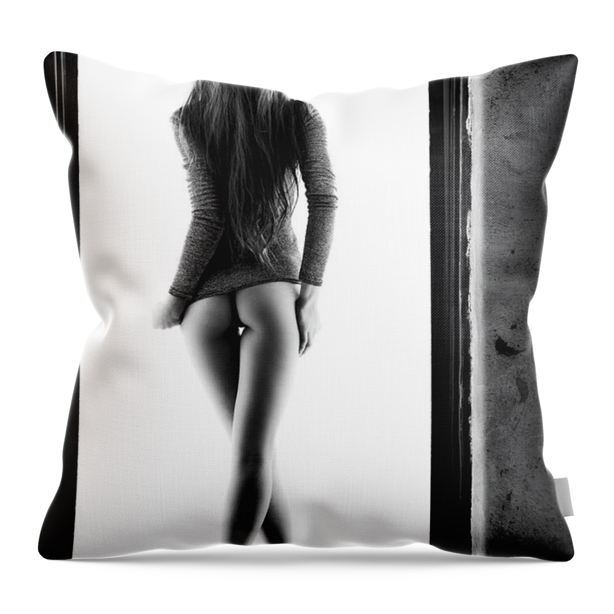 Woman Throw Pillow featuring the photograph Woman standing in doorway by Johan Swanepoel
