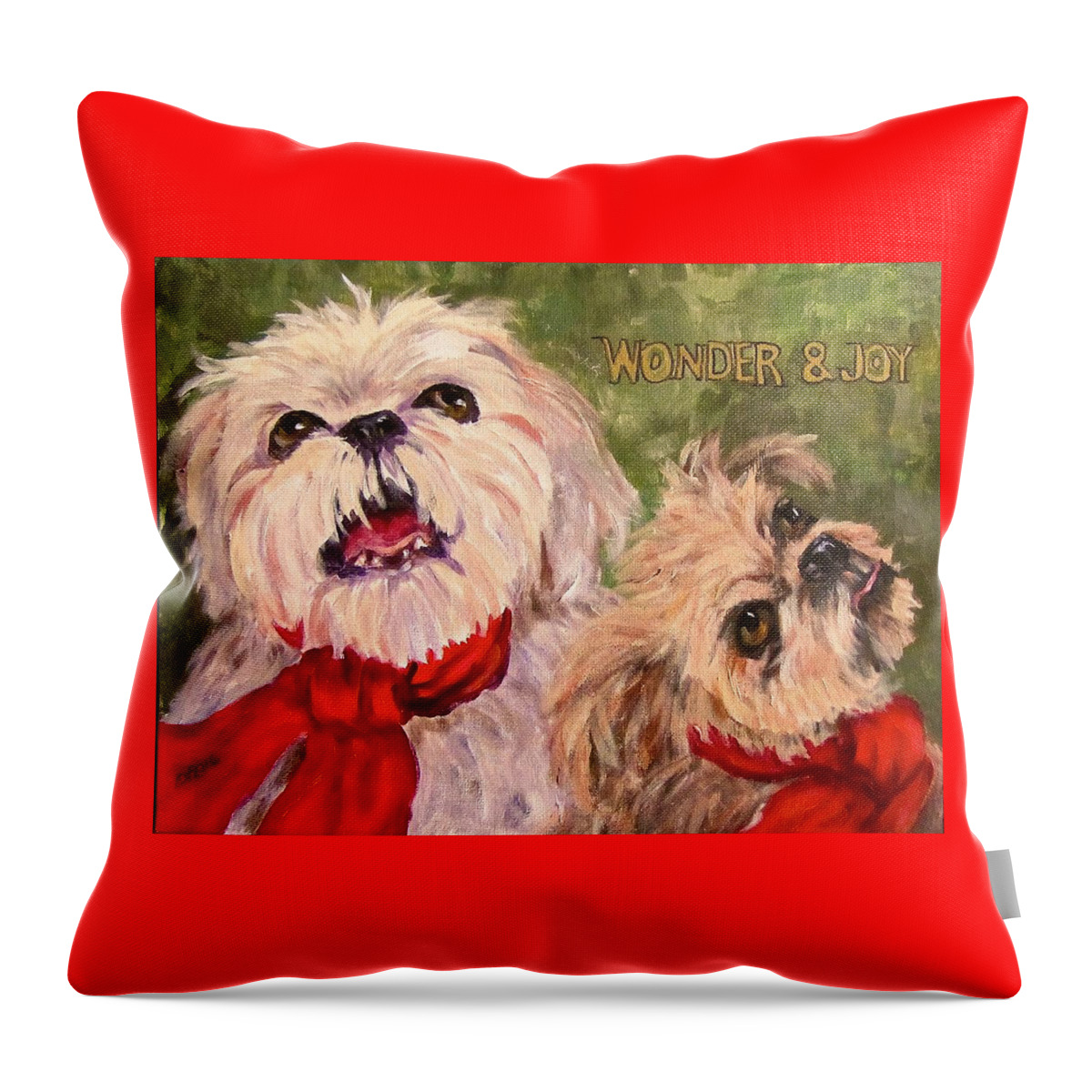 Dogs Throw Pillow featuring the painting Wonder and Joy by Barbara O'Toole