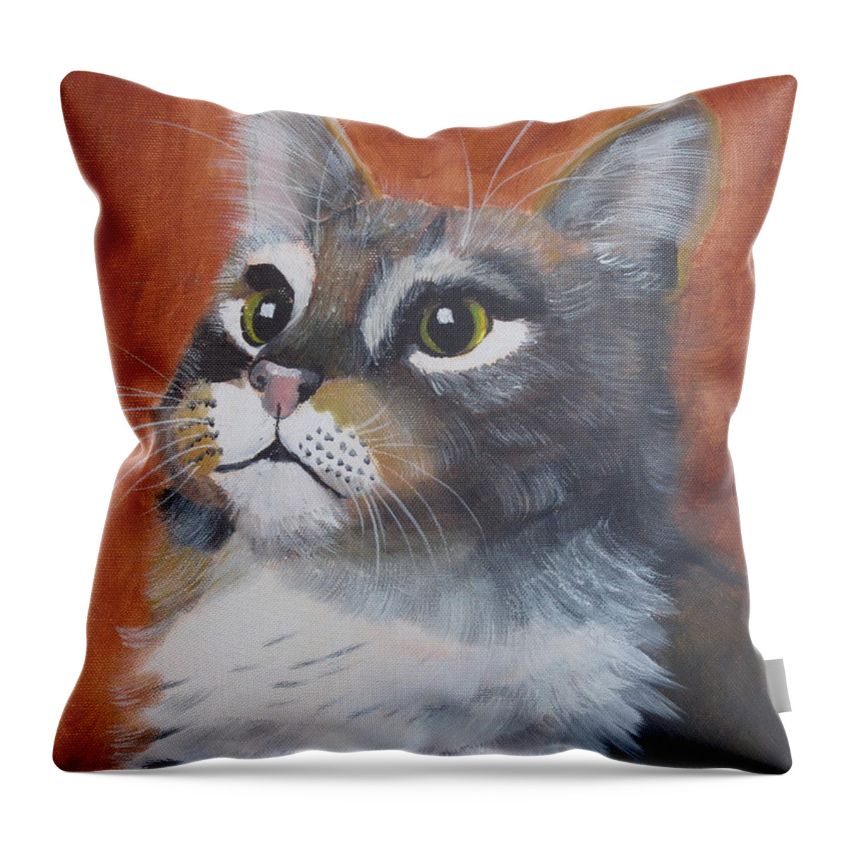 Pets Throw Pillow featuring the painting Wonder Cat by Kathie Camara