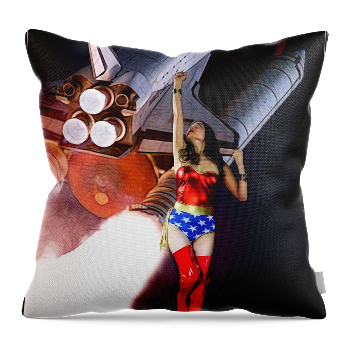Fantasy Throw Pillow featuring the painting USA in Space by Jon Volden